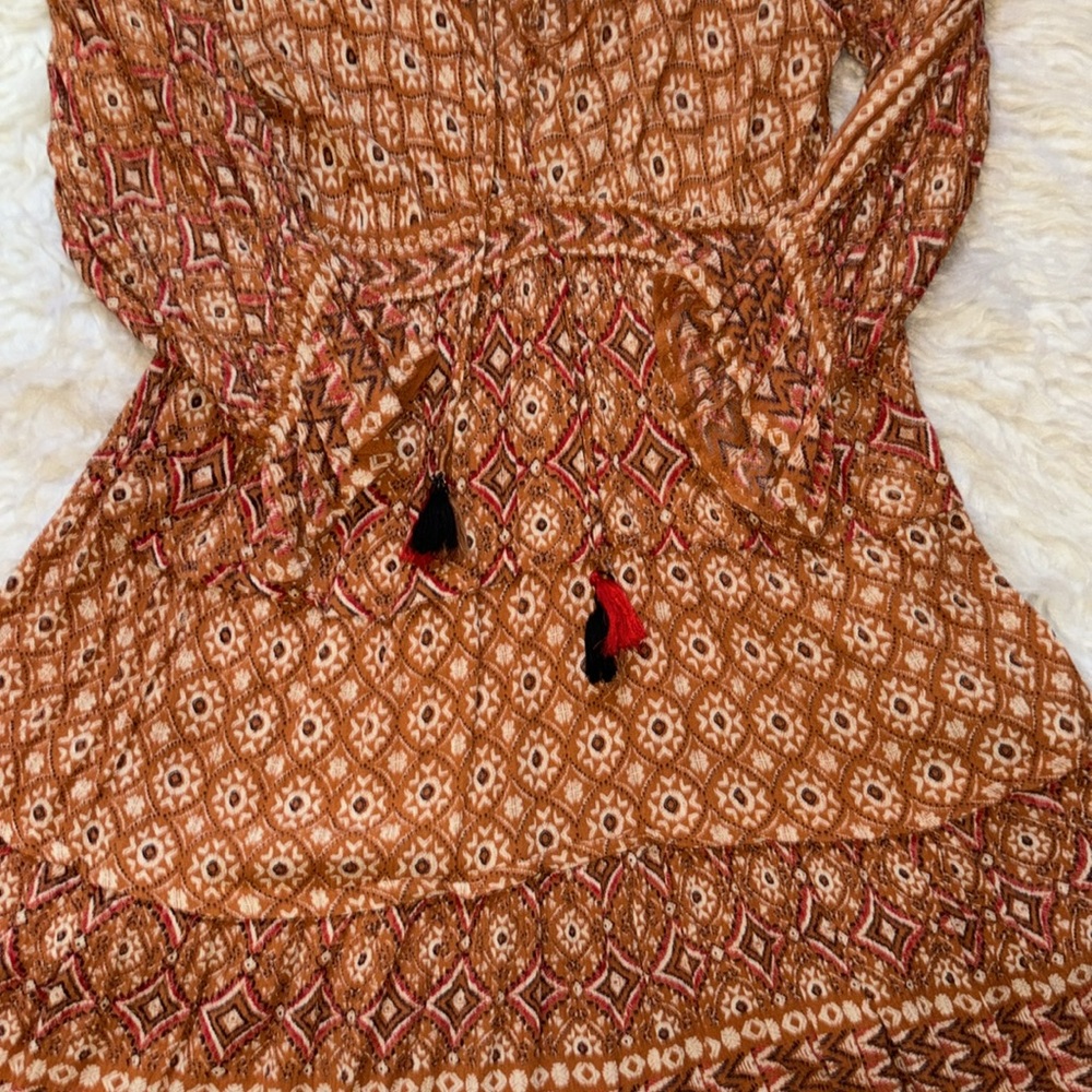 Nostalgia Women’s Printed Boho Mini Orange Dress, Size M - Picture 6 of 15